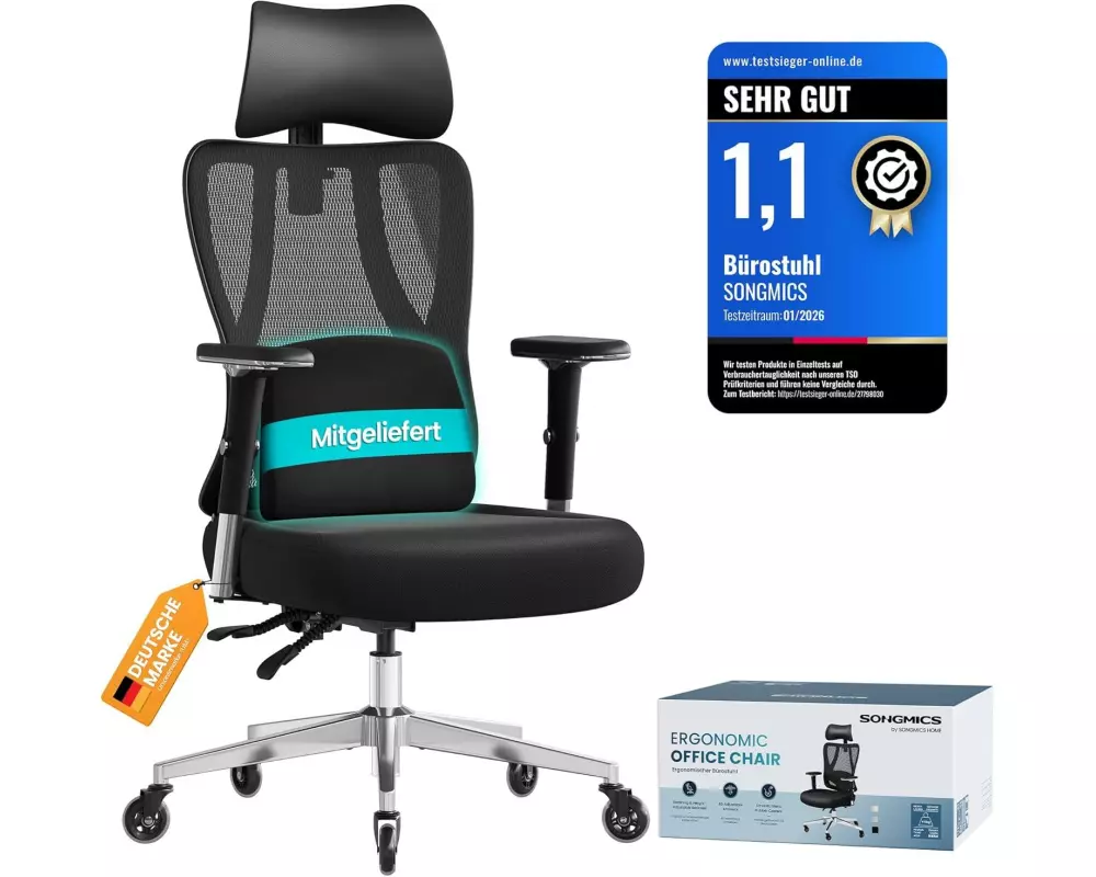 Songmics Bürostuhl mit Armlehnen Schwarz