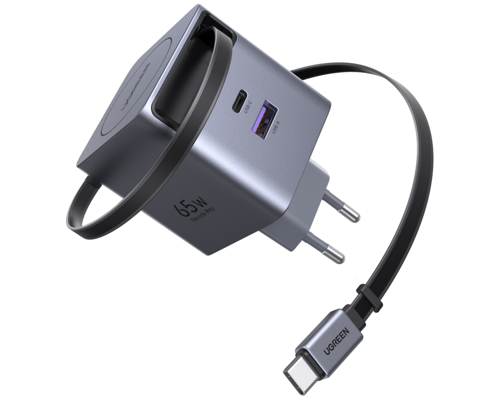 UGREEN Fast Charger 2-Port 65W GaN 65825 Retractable Cable