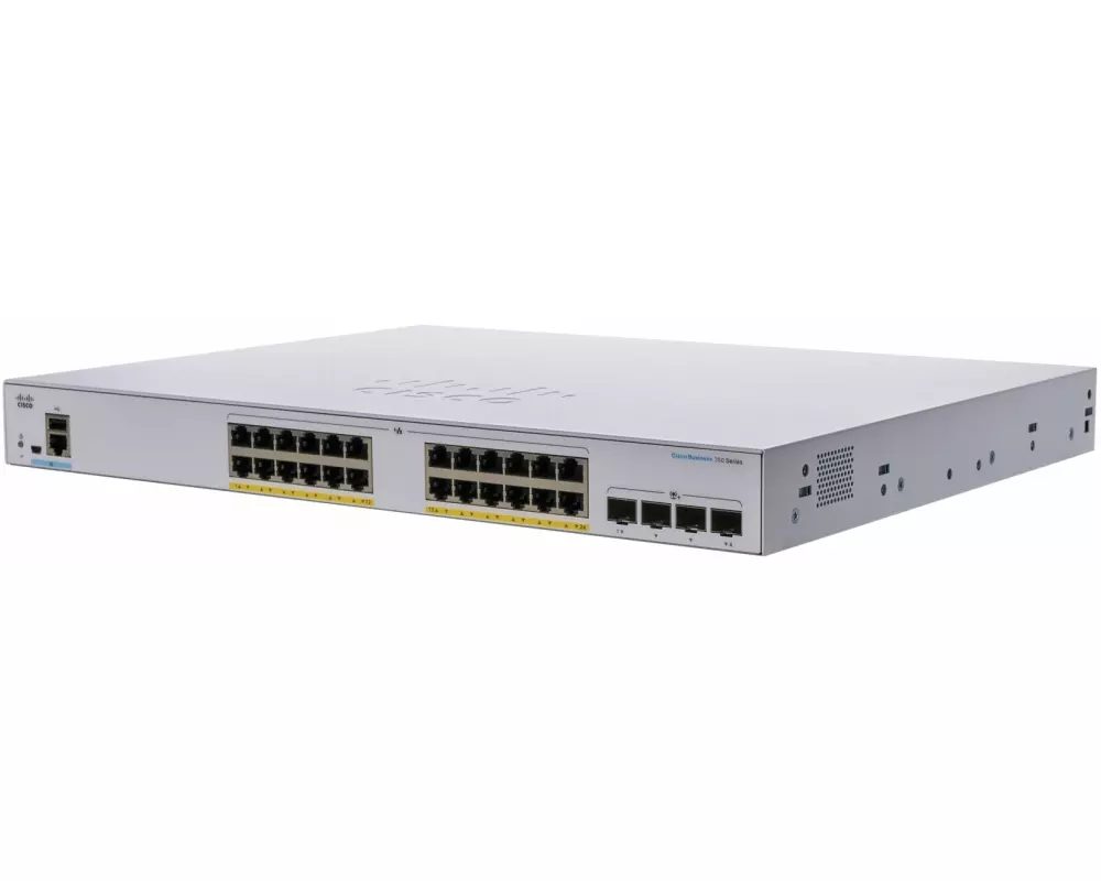 Cisco Business Switching CBS350, Managed 24-port Gigabit, Full PoE 370W, 4x1G SFP uplink