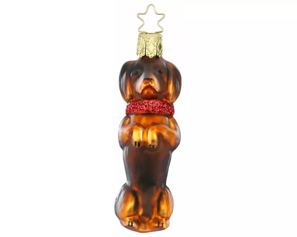 Inge Glas Manufaktur Weihnachtskugel Mach Männchen 9.5 cm, Braun/Rot