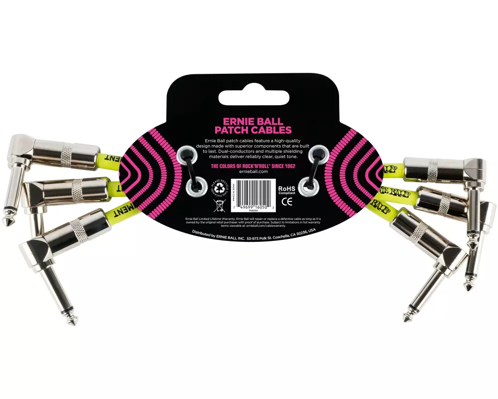 Ernie Ball Patch-Kabel 6050 3er Pack – 0.15 m, Schwarz