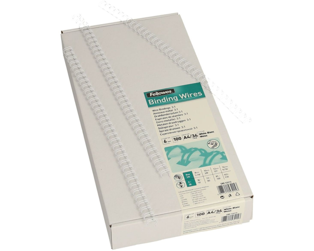 FELLOWES Drahtbinderücken 6mm 53215 weiss 100 Stück