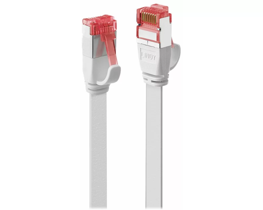 LINDY Cat.6 U/FTP Flat Patch Cable, white, 10m