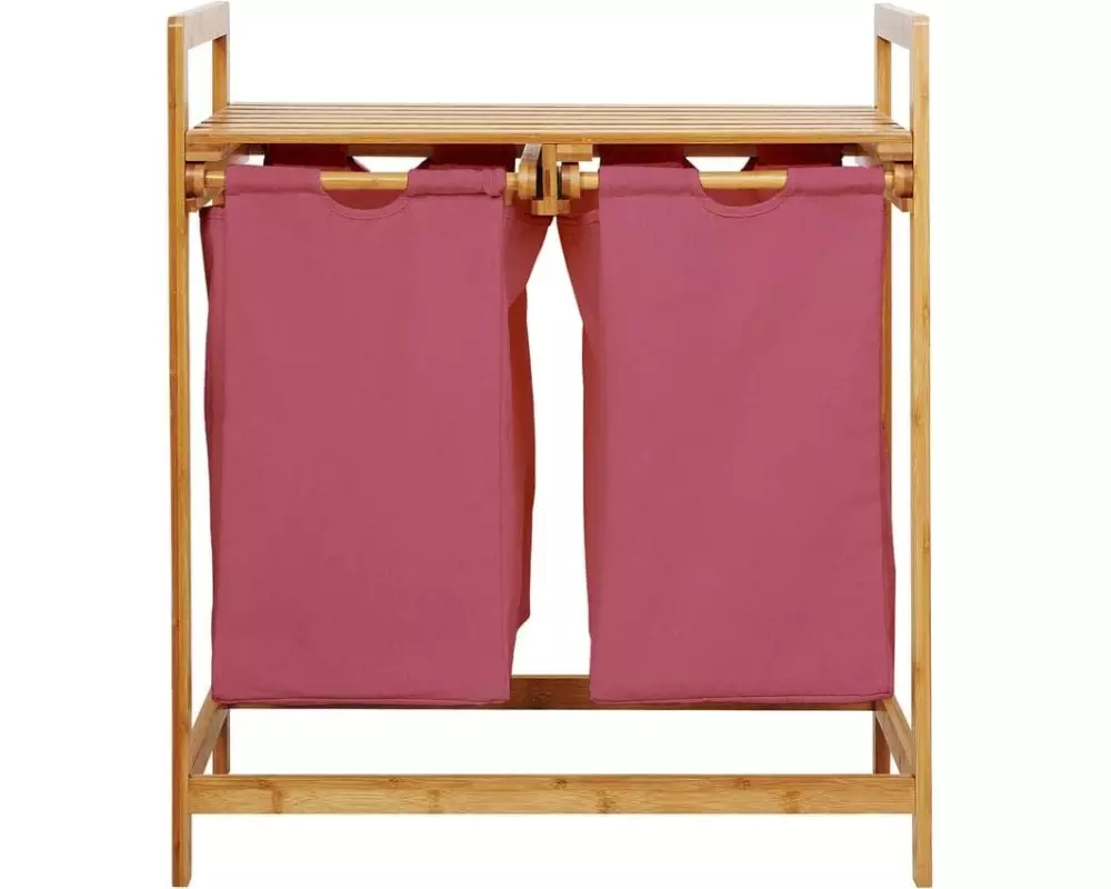 Lumaland Wäschekorb Bambus 30 l, Braun/Rosa