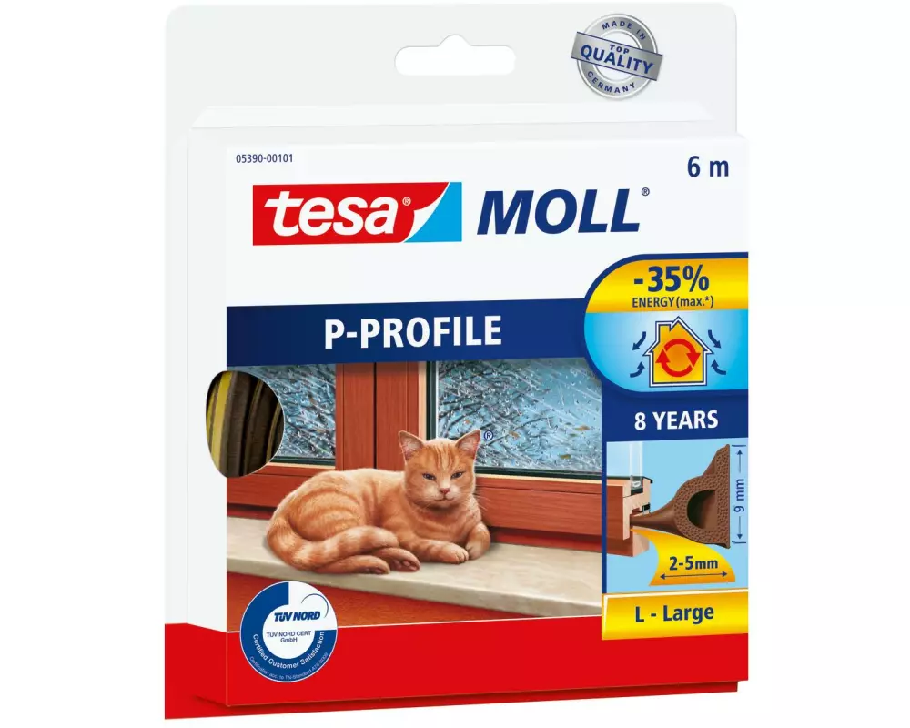 tesa Dichtungsband P-Profil, Braun, 6 m x 9 mm