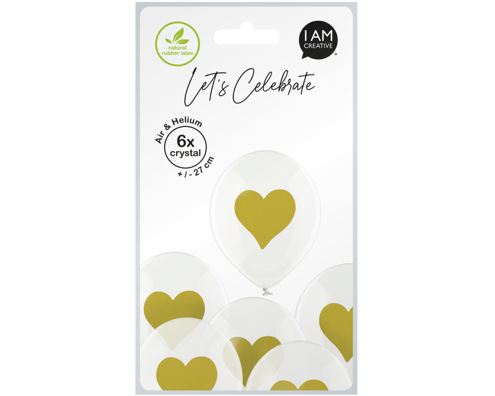 I AM CREATIVE Ballons goldenes Herz 27cm 1000-1059 transparent 6 Stück
