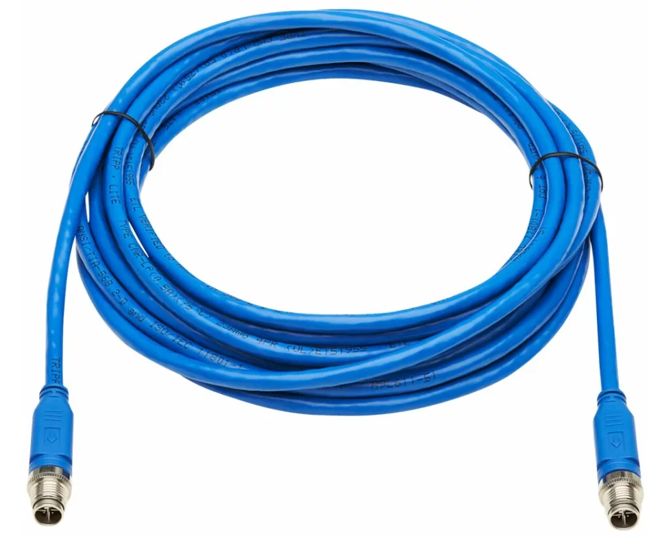 EATON TRIPPLITE M12, X-Code, Cat6, 1G, UTP, CMR-LP, Ethernet Cable, M/M, IP68, PoE, Blue, 5m 16.4 ft.