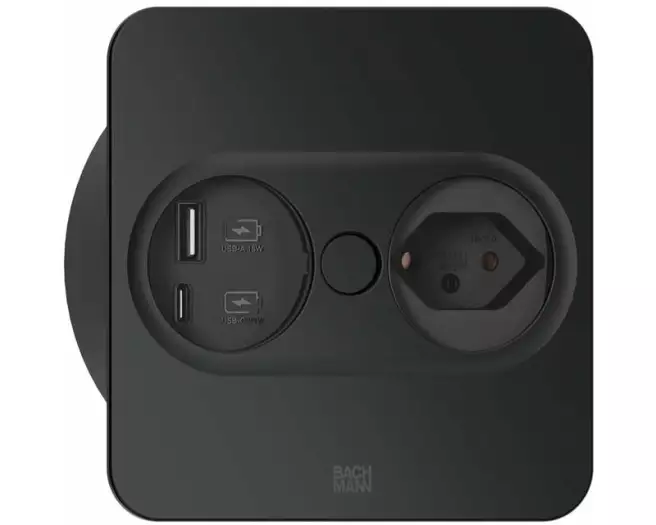 Bachmann Küchensteckdose TWIST 2 1xT13 1xUSB A/C 22W schwarz eckig