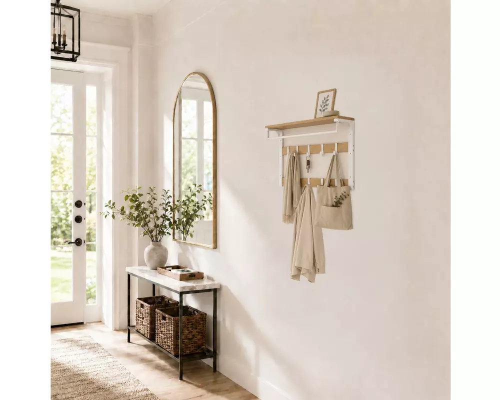 relaxdays Wandgarderobe 65 cm x 42 cm, Weiss/Braun