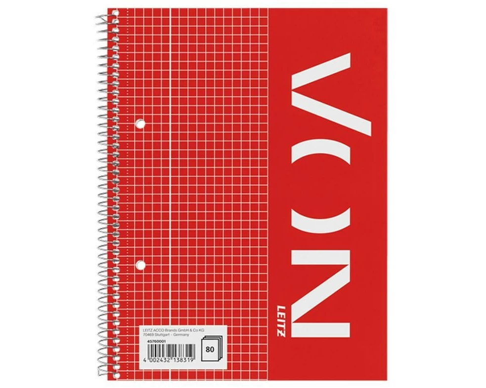 VON Notizblock A5 kariert, 80 Blatt, Rot, 5 Stück
