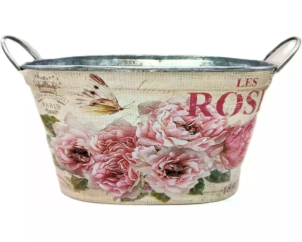 CHALET Zinktopf 20.5 x 13 x 11 cm, Rosa/Hellbeige