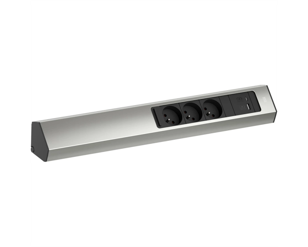BACHMANN CASIA2 3xUTE 1xUSB A/C 22W 2,0m AEH Edelstahl-Optik