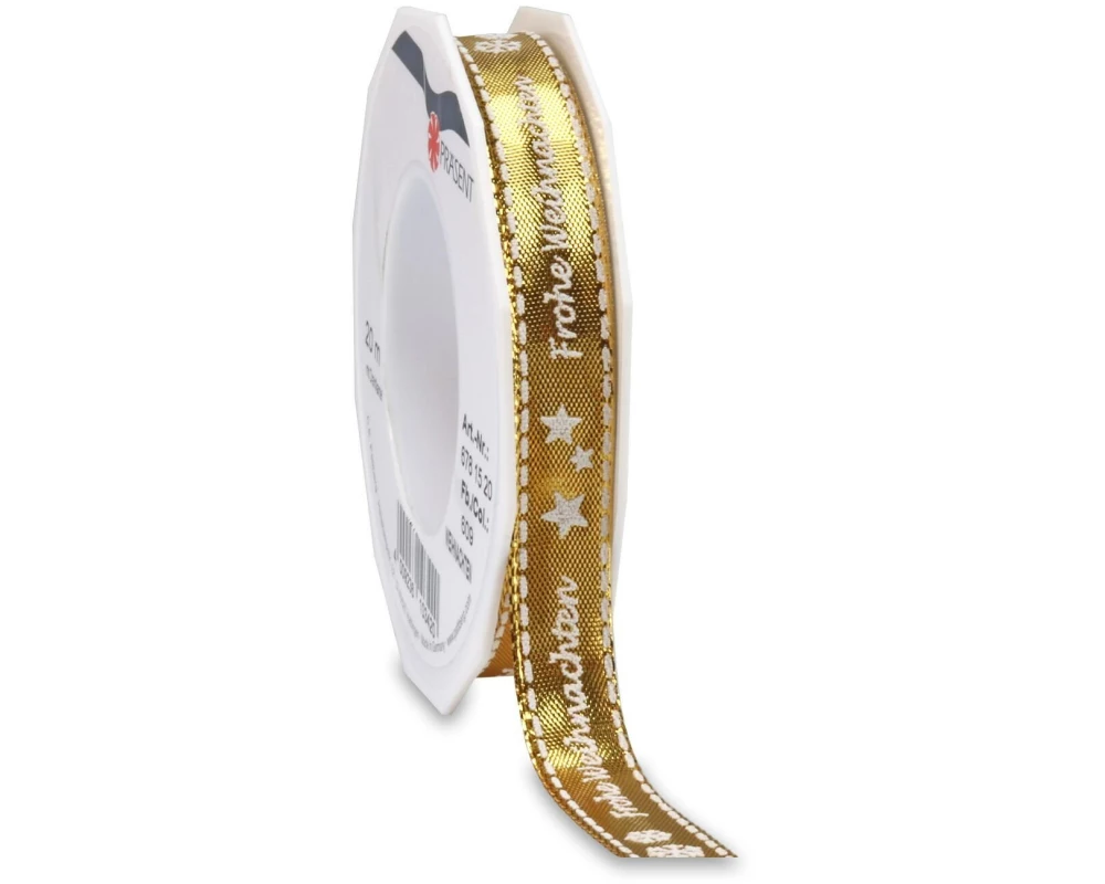 Pattberg Geschenkband Frohe Weihnachten 1.5 cm x 20 m, Gold