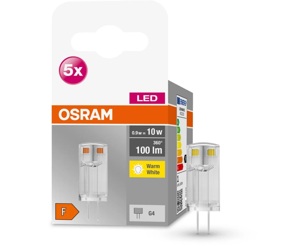 OSRAM Lampe Base Pin 10, 0.9W, G4, Warmweiss (WW)