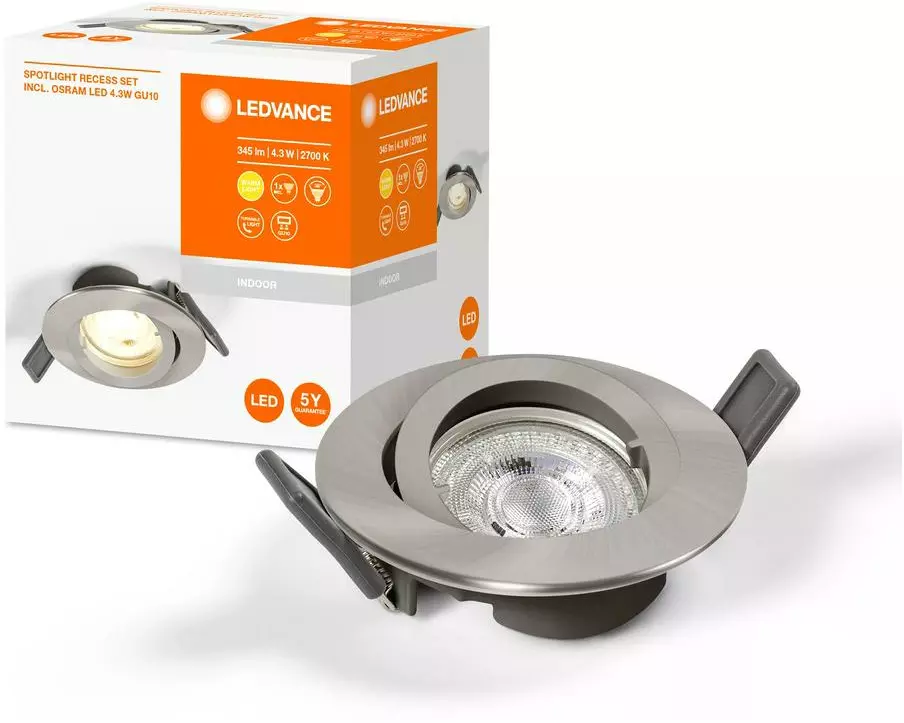 Ledvance Einbauspot Downlight Twistlock, GU10, 4.3W, 2700K, Grau