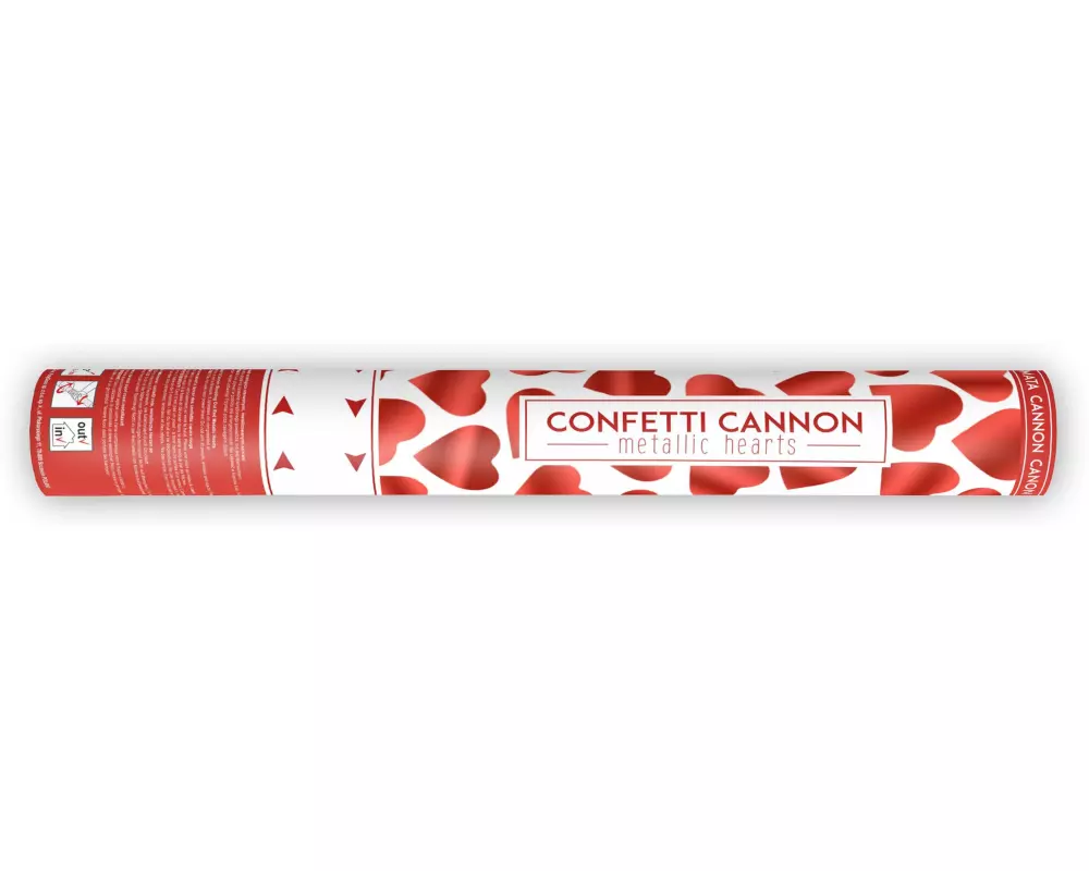 Partydeco Konfettikanone Herzen Rot, 40 cm