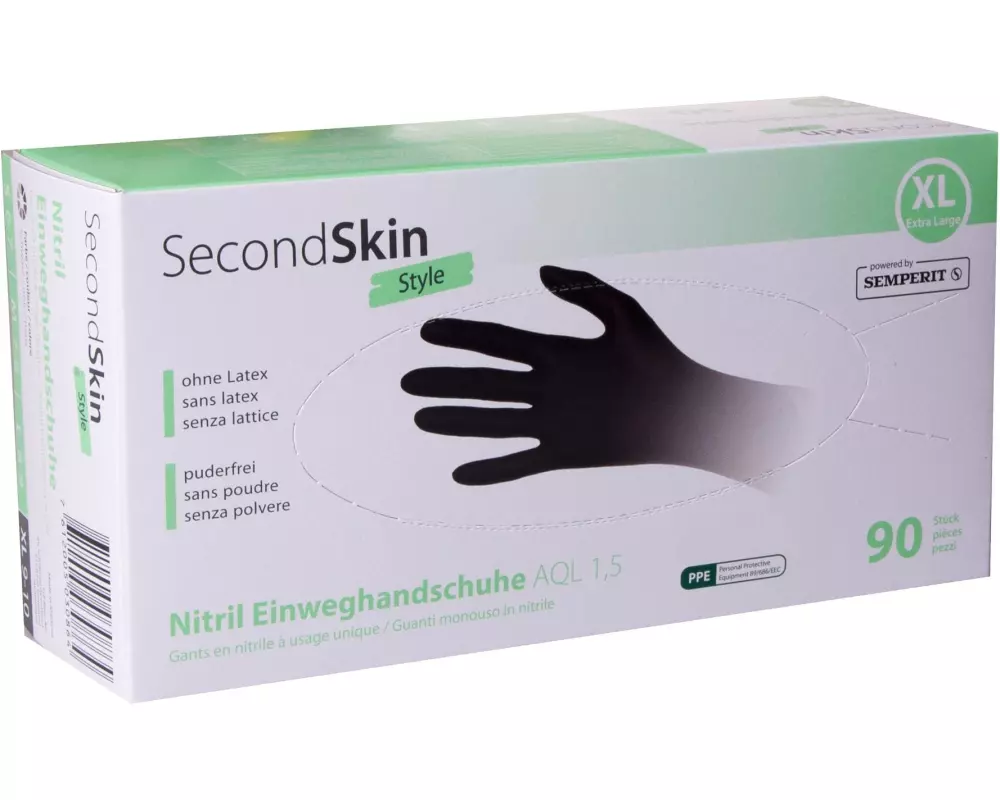 SecondSkin Einweghandschuh Nitril XL, Schwarz, 90 Stück
