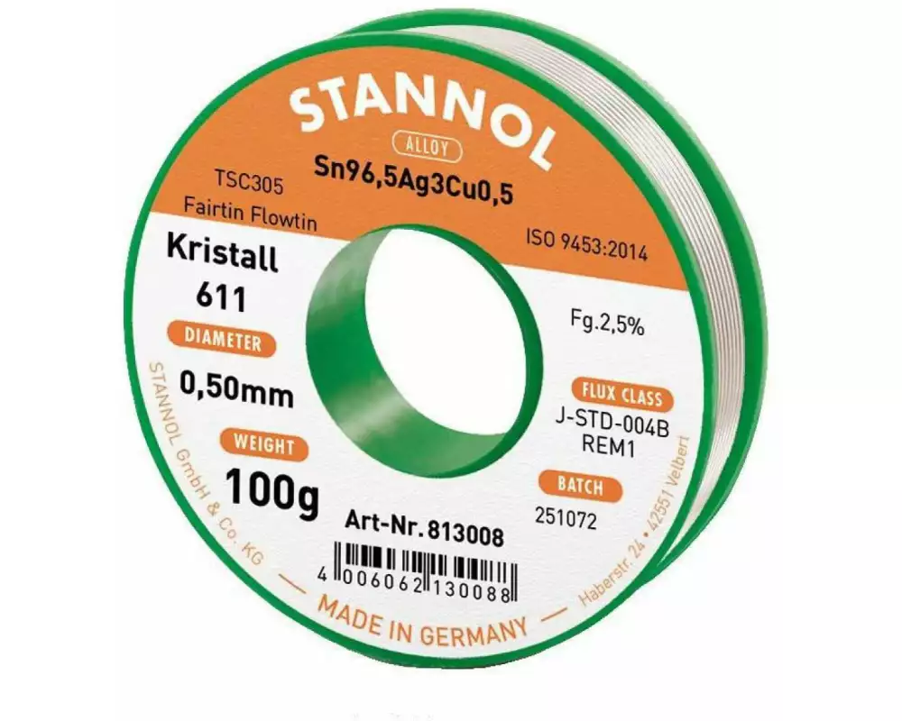 Stannol Lötzinn Kristall 611 TSC Ø 0.5 mm 100 g