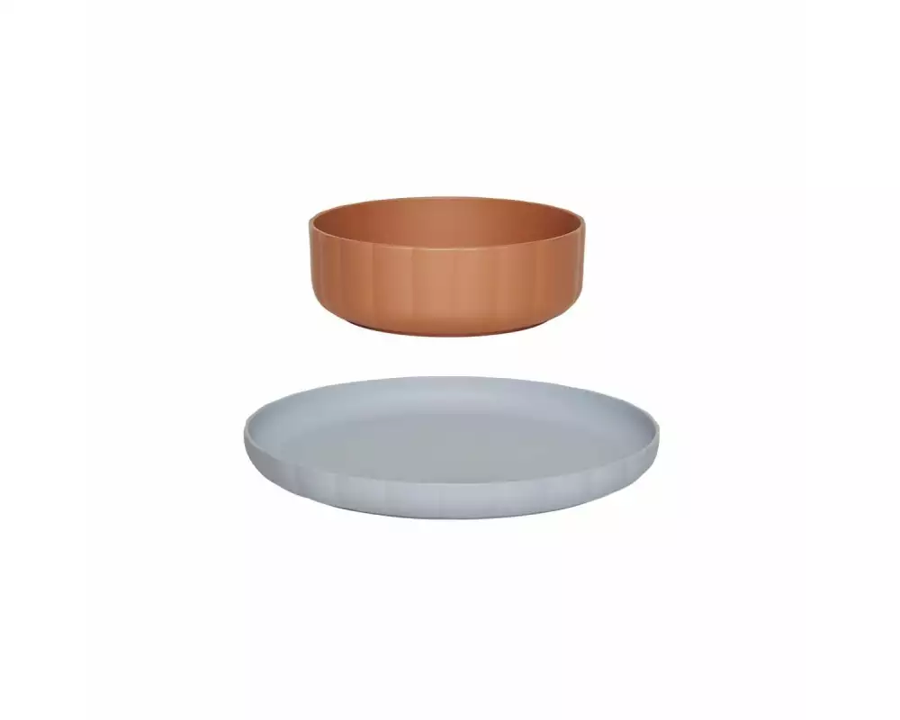 OYOY Kindergeschirrset Pullo 2 Stück, Blau/Caramel