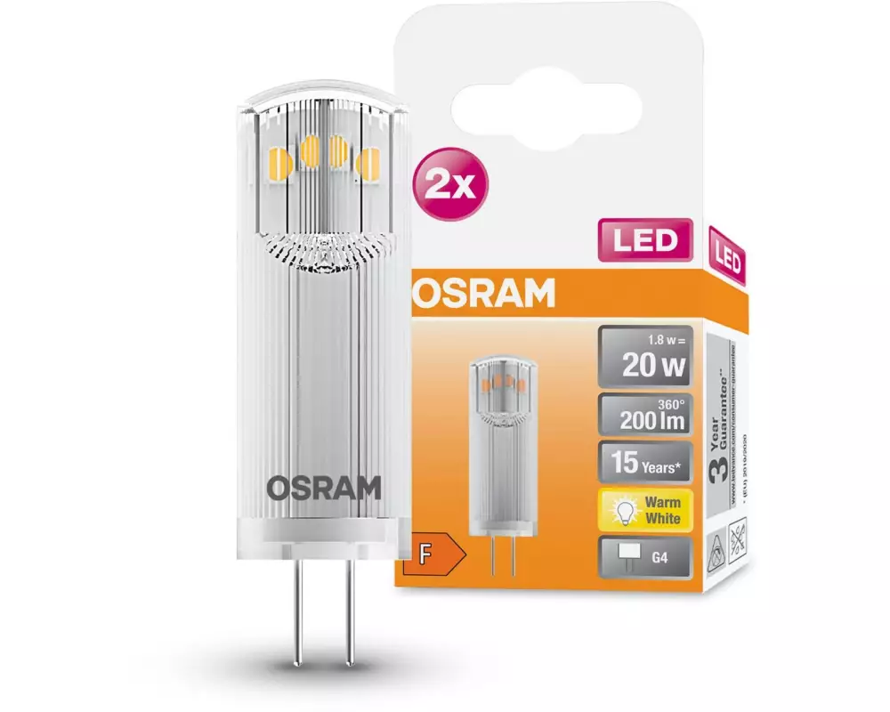 OSRAM Lampe Pin 20, 300 °, 1.8W, G4, Warmweiss (WW)