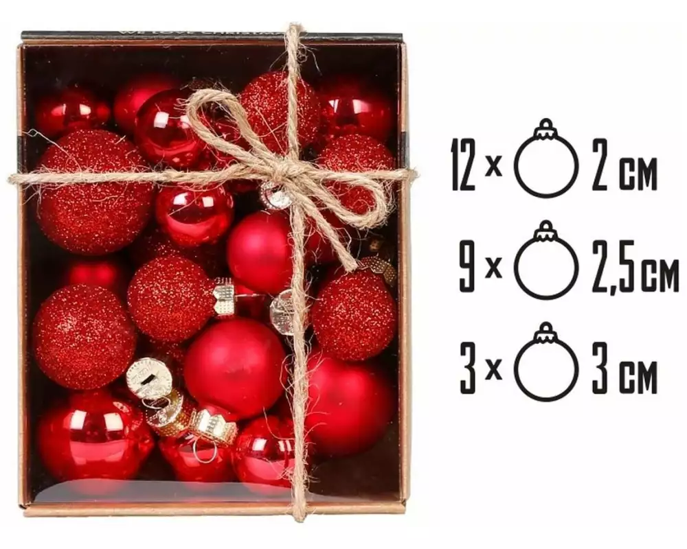 Holly & Jolly Weihnachtskugel Mini Merry Red Ø 2-3 cm