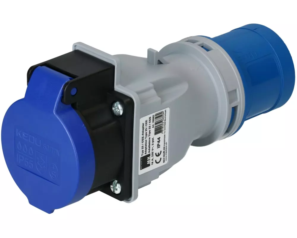 maxCAMP Adapterstecker CEE16/3 - T23, Blau/Grau