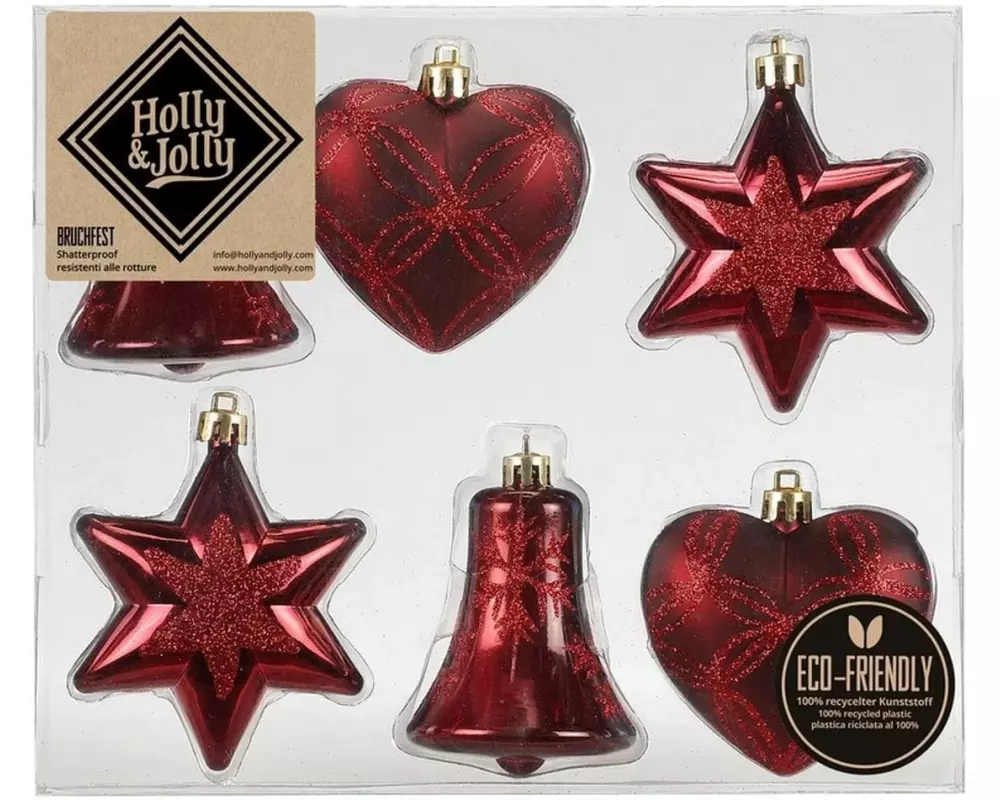 Holly & Jolly Weihnachtskugel Morello Cherry verschiedene Formen, 6 Stück