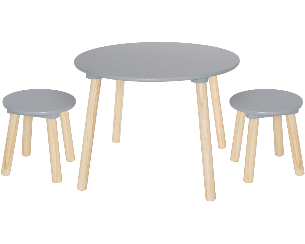 JABADABADO Runder Tisch inkl. 2 Hocker H13221 grau, Höhe 42.5cm, Ø 59cm