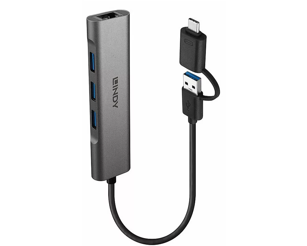 LINDY USB 3.2, Gen 1, Hub & Gigabit Ethernet Converter