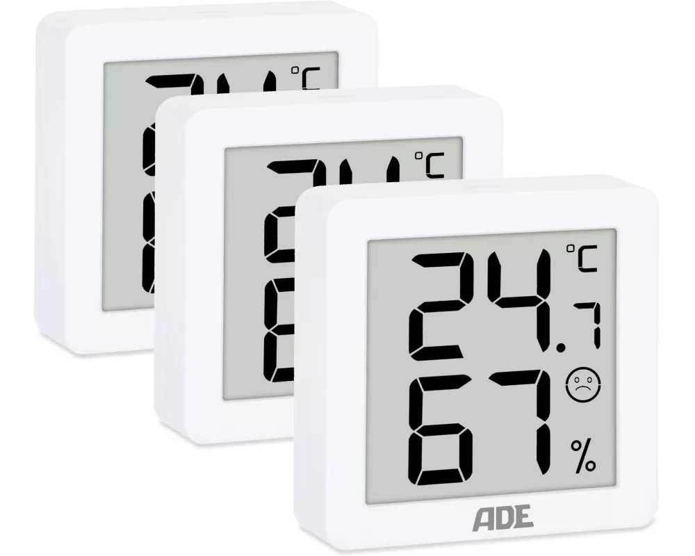 ADE Thermo-/Hygrometer digital 3 Stück, Weiss