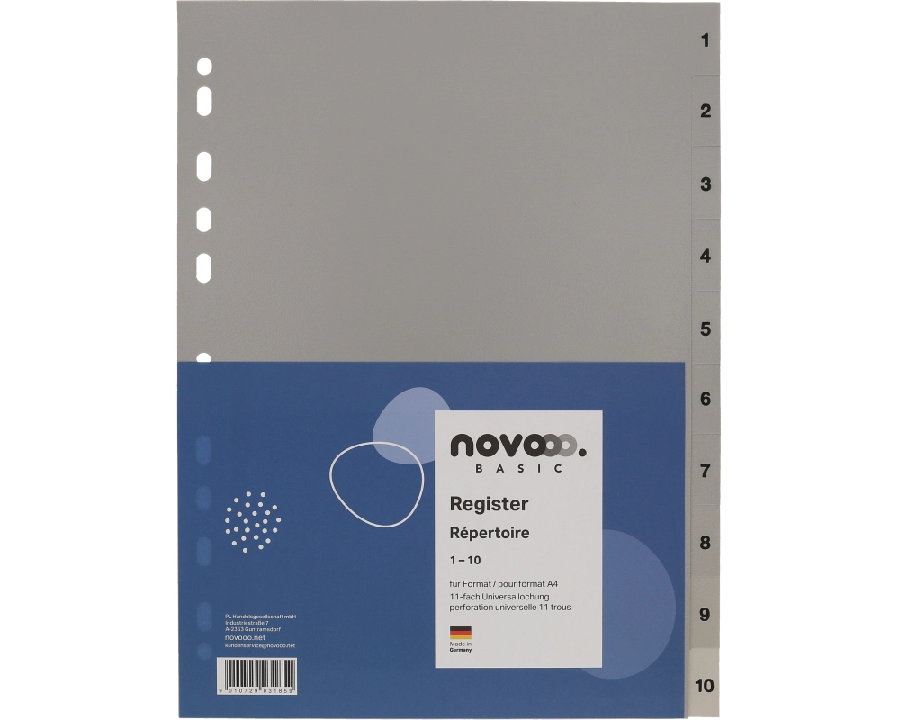 NOVOOO Register PP A4 40935 grau 1-10