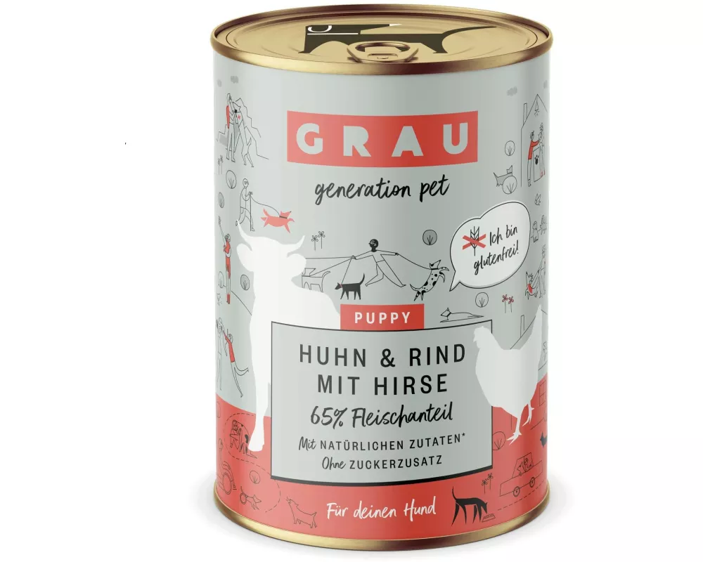 Grau Nassfutter Puppy – Huhn, Rind und Hirse 400 g