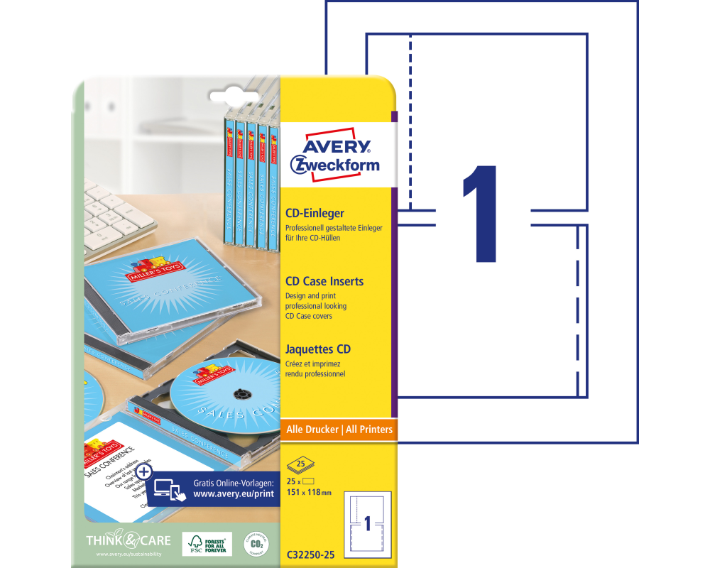 AVERY ZWECKFORM CD-Einleger 151x118mm C32250-25 A4 25 Stk.