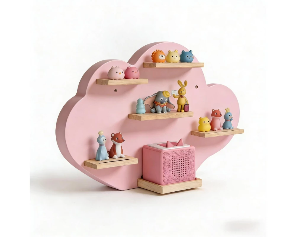 relaxdays Toniebox-Regal Wolke, MDF / Holz, Rosa / Hellbraun