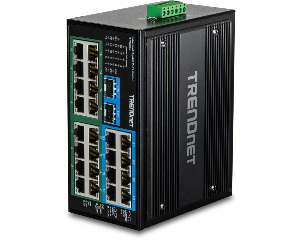 TRENDnet TI-PG262 DIN-Rail Switch, 26-Port gehärteter Industrial Gigabit PoE+