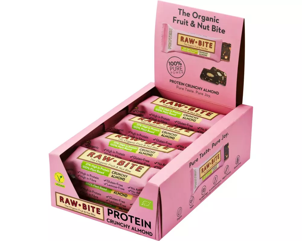 Rawbite Rohkostriegel Protein Crunchy Almond 12 x 45 g