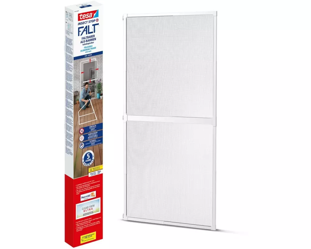 tesa Grössenverstellbares Fliegengitter FALT Türen, Weiss