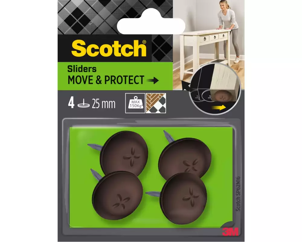 3M Stuhlbeingleiter Move & Protect, Ø 25 mm, Braun, 4er Pack