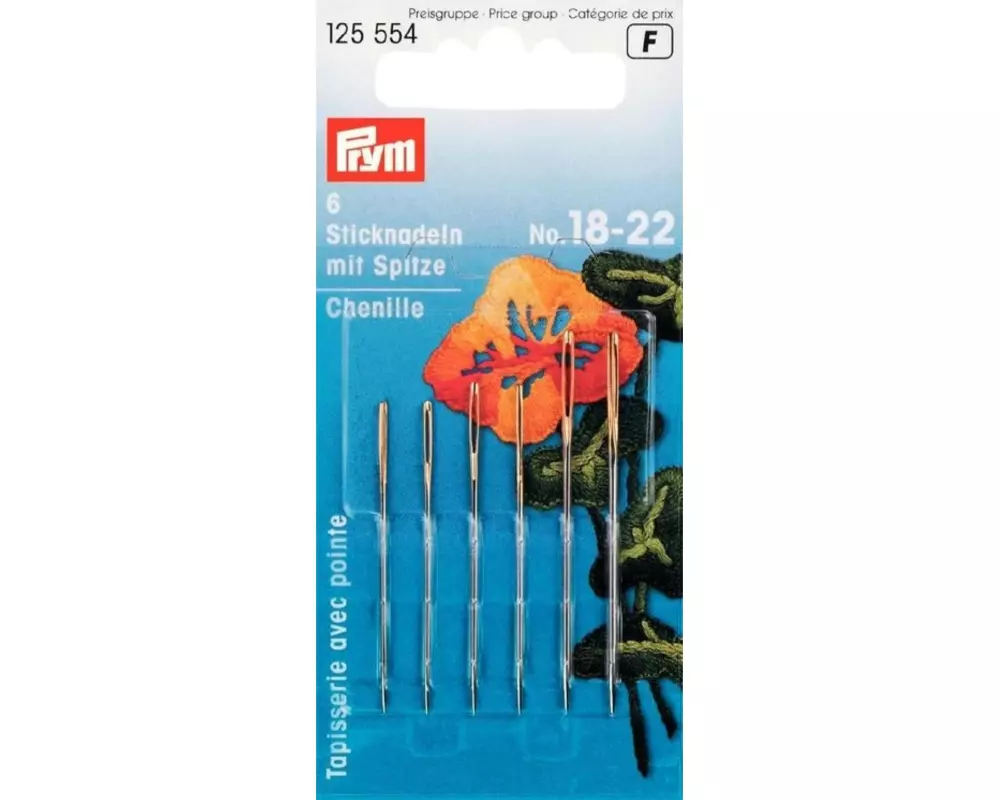 Prym Sticknadel Nr. 18 - 22 mit Spitze, 6 Stück
