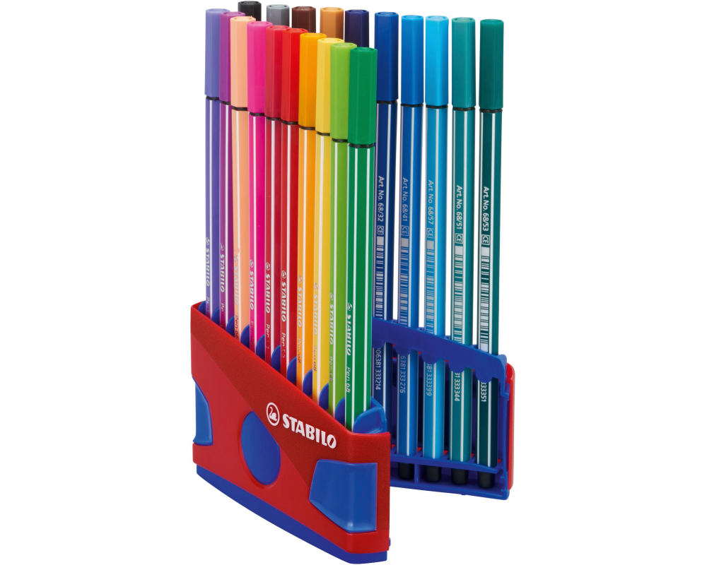 STABILO Fasermaler Pen 68 1mm 6820-04 20er Color Box rot/blau