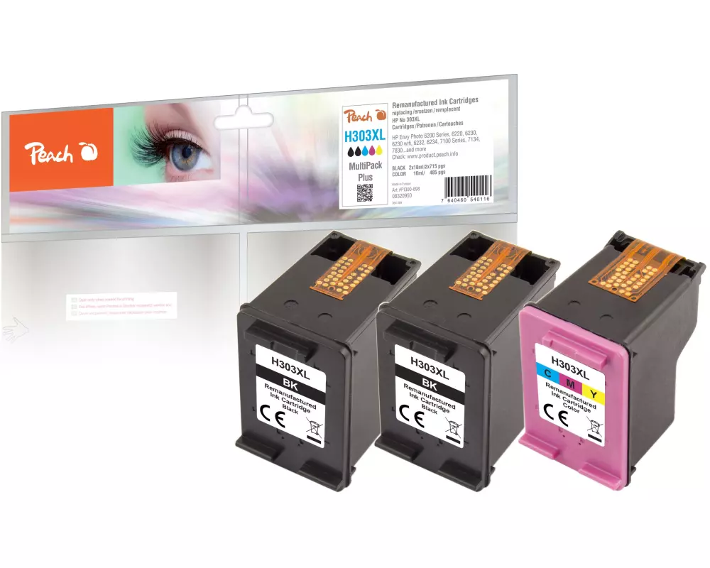 Peach Tinte HP No. 303XL Multi-Pack-Plus 2x BK, 1x CMY