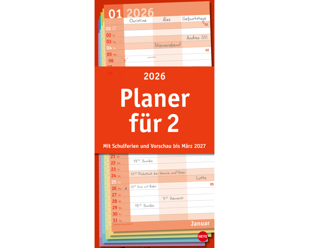 HEYE Planer für zwei Basic 2026 22489+26 1M/1S DE 3 Spalten 21x45cm