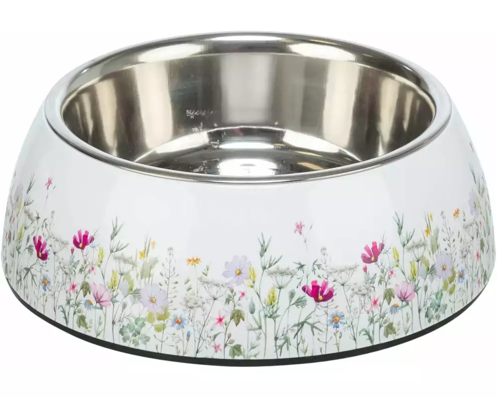 Trixie Edelstahlnapf, Blumen-Motiv 0.2 l, ø 14 cm, weiss/bunt