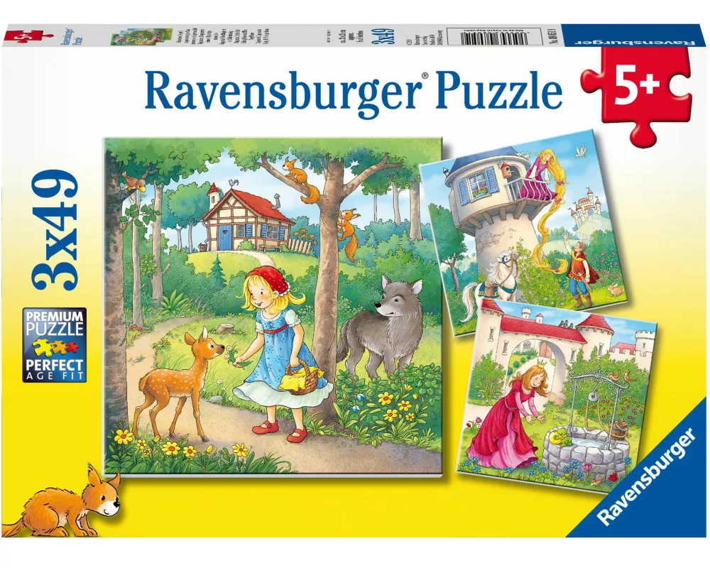 Kinderpuzzle 3x49 Teile - Rapunzel, Rotkäppchen & der Froschkönig