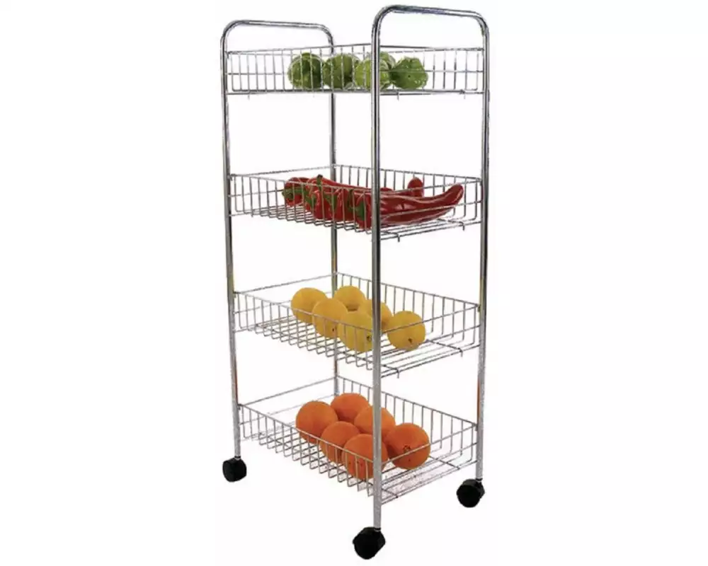 MSV Küchenwagen mit 4 Ablagen 41 x 26 x 83 cm, Chrom glanz