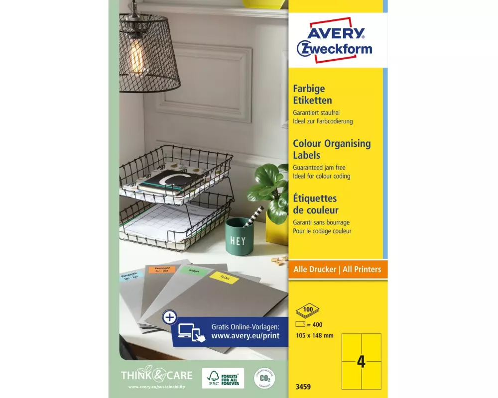 Avery Zweckform Universal-Etiketten 3459 105 x 148 mm, Gelb
