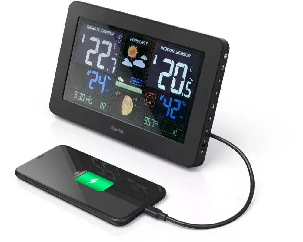 Hama Wetterstation Premium mit LED-Farbdisplay Schwarz