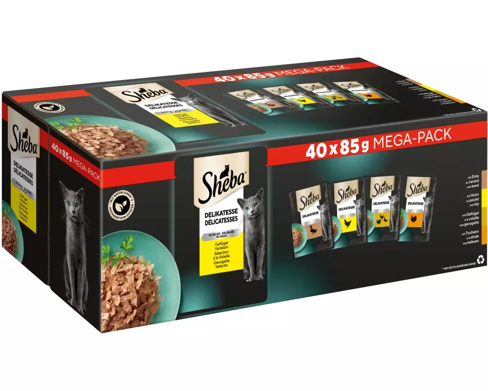 Sheba Nassfutter Delikatesse in Gelée Geflügel Variation 40 x 85 g