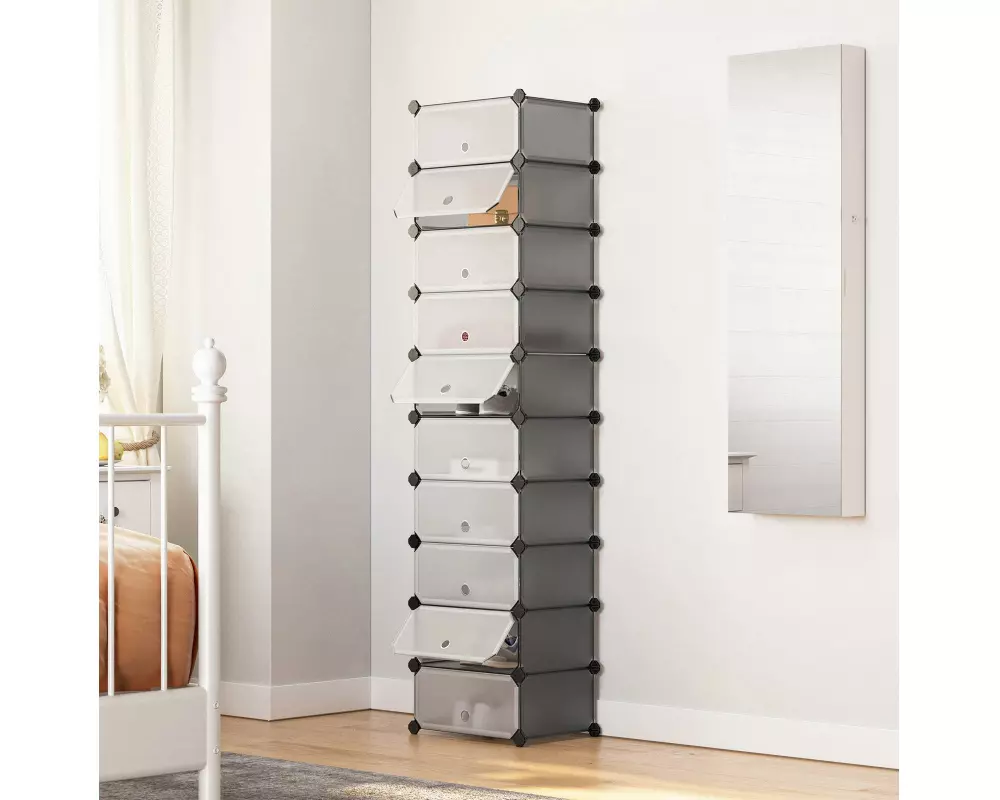 Songmics Schuhboxen mit 10 Ablagen 31 x 173 cm, Grau