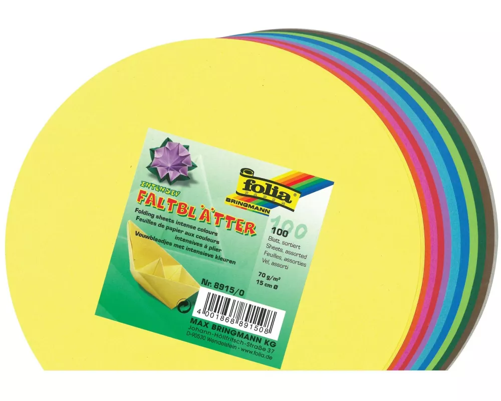 Folia Faltblätter Origami Ø 15 cm, 70 g/m², 100 Stück